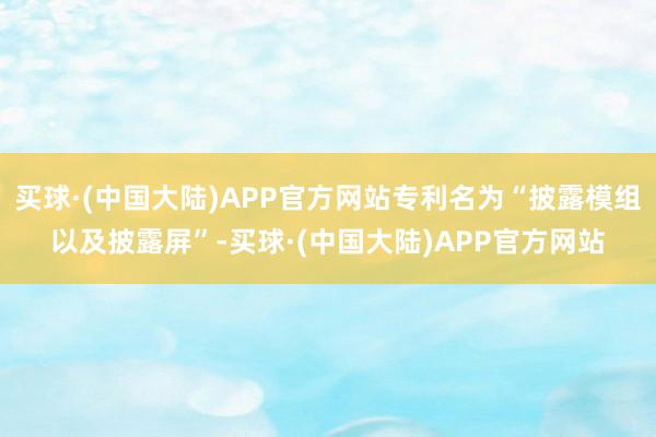 买球·(中国大陆)APP官方网站专利名为“披露模组以及披露屏”-买球·(中国大陆)APP官方网站